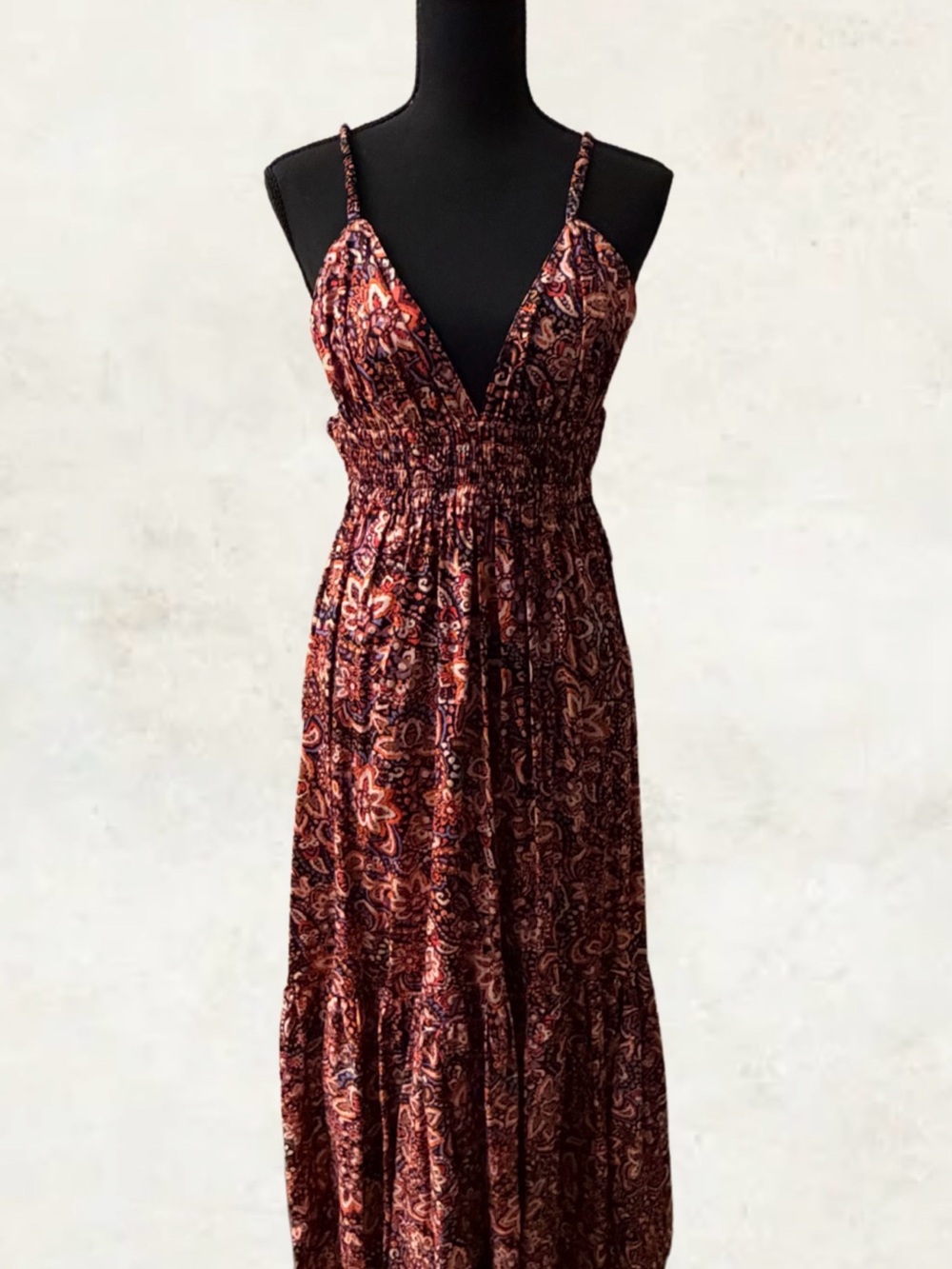 Jason Wu Rust Paisley V-Neck Spaghetti Strap Maxi Dress